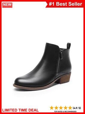 Women's Faux Leather Ankle Boots Low Chunky Heel Dual Zip Booties